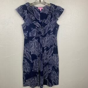 Lilly Pulitzer Women's Blue and White Blaney Silk Blend Midi Dress - XS